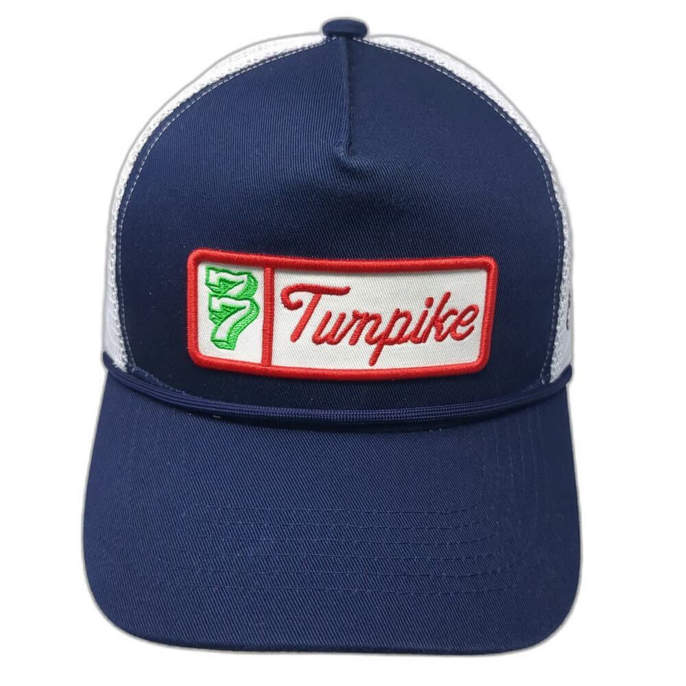 Broken Bow Turnpike 7 Trucker Hat Blue White One Size Mesh Snapback Rope Patch